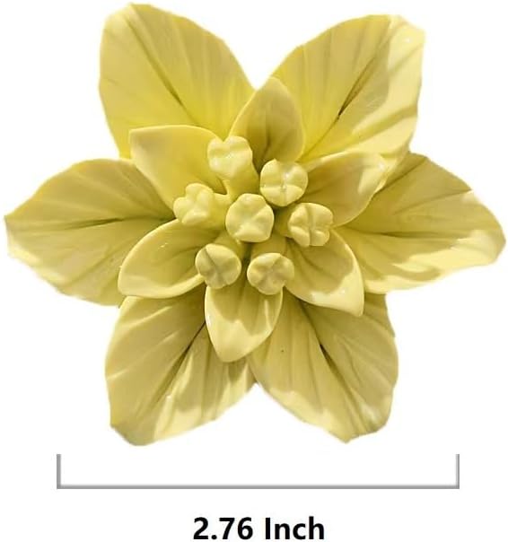 Miniatura 2 de Arte de pared de cerámica, escultura colgante hecha a mano en 3D, decoración de flores de porcelana (amarillo, gardenia, 2.76 pulgadas)