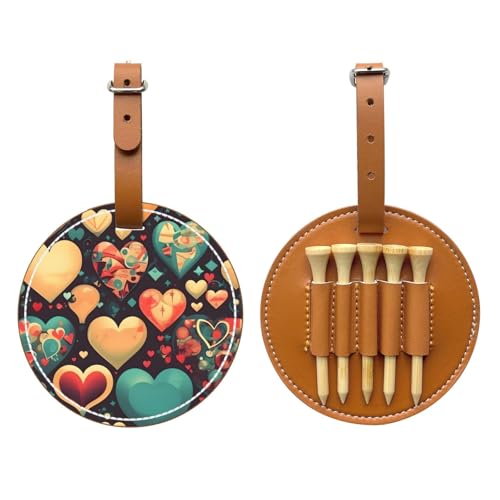 WXXWXD Colorful hearts Printed Golf Tee Storage Bag - Portable Storage, Easily Organize Tees