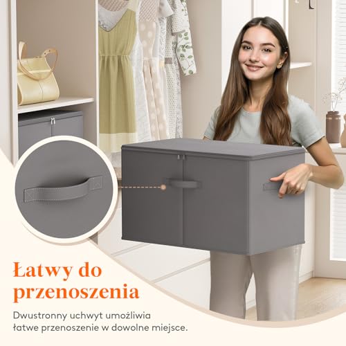 Lifewit Zestaw 3 pudełek do przechowywania tkanin, pudełko do przechowywania z pokrywką, szafa na zamek błyskawiczny, organizer do szafy 56x33x32 cm na ubrania, koc, zabawki, szary