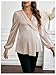 MakeMeChic Women's Maternity Tops Twisted V Neck Lantern Sleeve Peplum Shirts Pregnancy Work Clothes Apricot Large