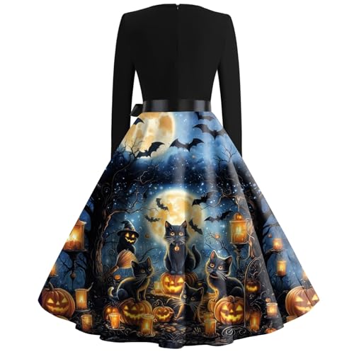 OIOLOYJM Sexy Plus Size Halloween Costumes Woman 2025 Long Sleeve V Neck Printed Gothic Retro Formal Party Dresses for Women