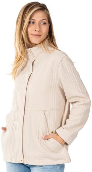 LINDA ANDERSON Cable Knit Sweater Full Zip Jacket