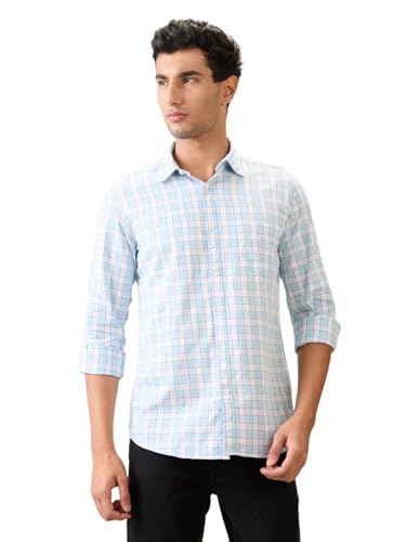 Image of Parx Men Slim Fit Checks Pattern Pure Cotton Semi Cutaway Collar Full Sleeve Casual Shirt