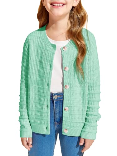 Image of Haloumoning Girls Button Down Cardigan Jackets Kids Long Sleeve Cable Knit Sweaters 5-14 Years
