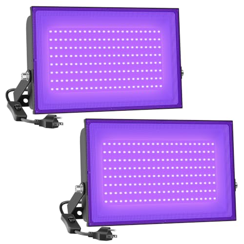 Image of Onforu 150W LED Black Light, Blacklight for Glow Party with Plug, 2 Pack | IP66 Waterproof Black Flood Light for Dance Party, Glow in The Dark, Halloween, Body Paint, Fluorescent Poster, Neon Glow