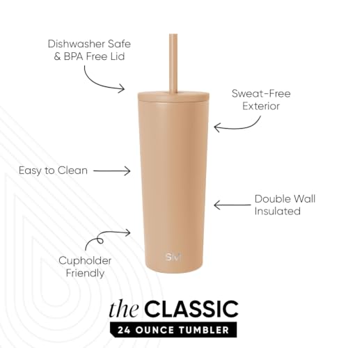 Image of Simple Modern Iced Coffee Tumbler, Insulated | 24oz | Tan | Reusable Stainless Steel Cup, Travel Mug, Water Bottle with Straw | Cupholder Friendly & Spill Resistant, Desert