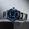 OBLVLO Luxury Automatic Men's Watch, Stainless Steel Band, Black Mechanical Dial, Silver