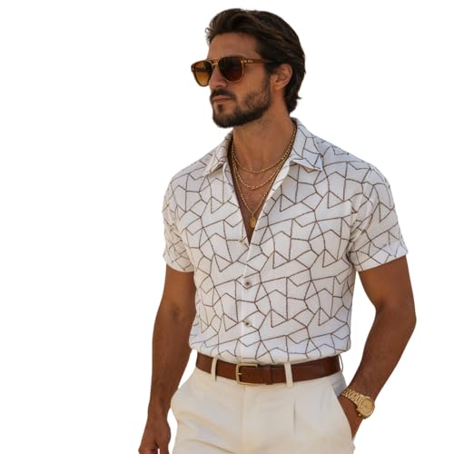 Image of Lymio Men Shirt || Men Embroidery Design Shirt || Half Slevee Shirt Men || Cotton Shirt (Available Also Packs) (Embro-Zigzag)
