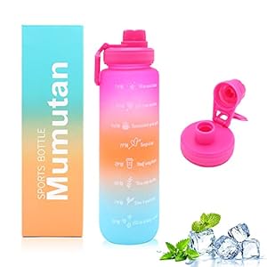 Mumutan 32oz Outdoor Sports Water Bottle with Drinking Time and Capacity Labels, Inspirational Water Bottles, Leak Proof and BPA Free,0.3lb Ultralight Water Cups, Fitness, Gym(32oz Pink)