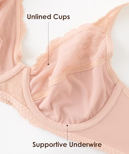 Image of Ultra Soft Lace Bras for Women, Full Coverage Underwire Minimizer Bras, Lifting Comfort Bra for Everyday Wear.