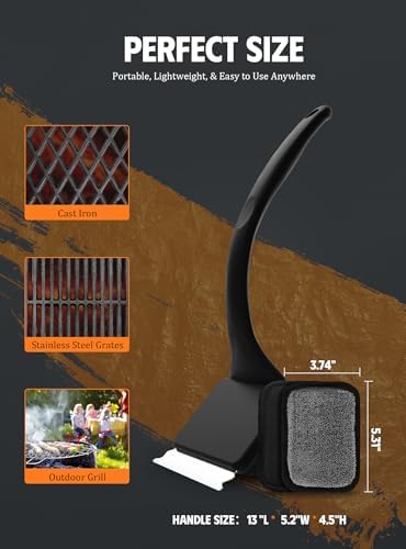 MEKER Grill Brush Bristle Free, Grill Cleaner Brush with 5 BBQ Replacement Head for Cast Iron, Stainless Steel Grates, Safe Grill Scraper Outdoor BBQ Grill, Black — view 6