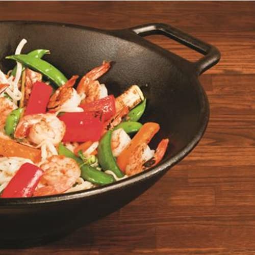 Jim Beam 12'' Pre Seasoned Heavy Duty Construction Cast Iron Grilling Wok, Griddle And Stir Fry Pan #TOP5