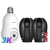 LaView 5MP QHD Bulb Security Camera 2.4GHz, 360° 3K Security Cameras, PT Home Security Camera System with Motion Detection, Two-Way Audio, Night Vision, Indoor WiFi Camera for Baby/pet, Alexa