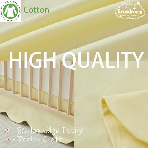 Image of Brandream Scallop Edge Cotton Crib Skirt Toddler Bedskirt Baby Nursery Crib Bed Skirt Boho Bohemian Neutral Solid Color Light Yellow Farmhouse Chic Bedding Skirt