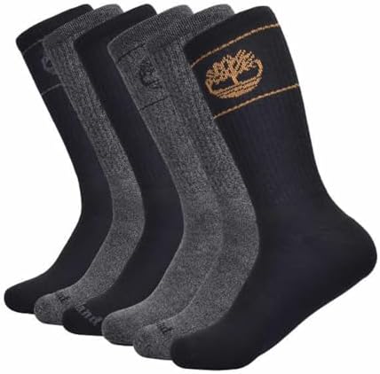 Timberland, Men's Crew Socks, 6-Pair Pack (Black/Grey, Large: 6-12)