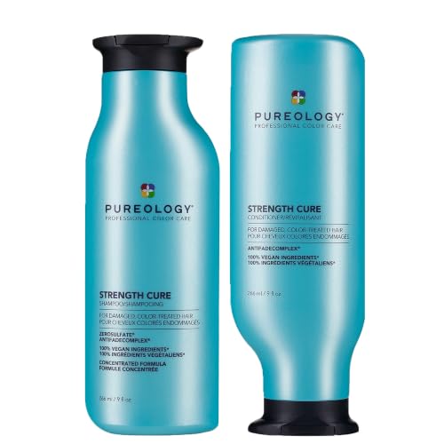 Image of Pureology Strength Cure Strengthening Shampoo and Conditioner Duo Set for Damaged, Colour Treated Hair, Sulphate Free, Vegan Formulas for Repair, Strength & a Gentle Cleanse