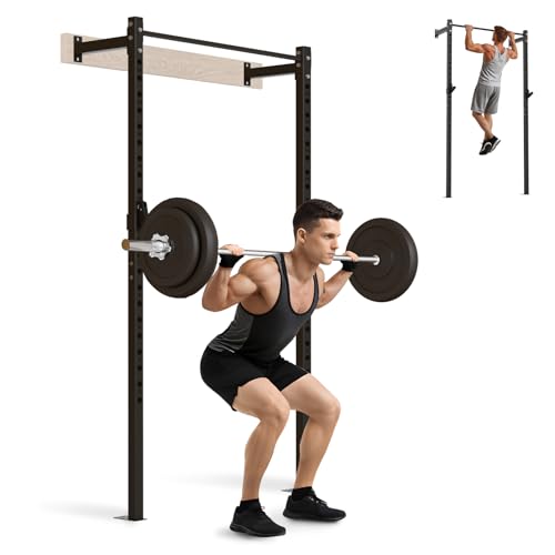 SPORTSOUL Wall Mount Half Rack 900lbs with Pull-Up Bar