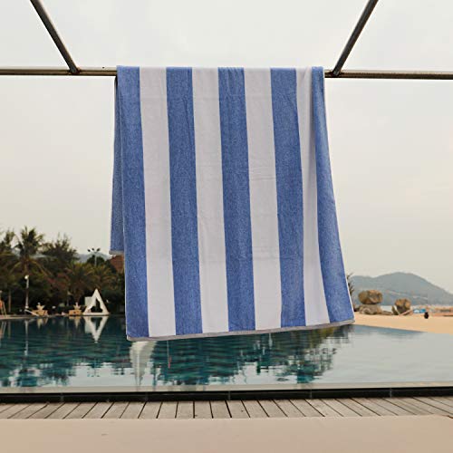 Henbay Fluffy Oversized Beach Towel - Plush Thick Large 70 X 35 Inch Cotton Pool Towel, Blue Striped Quick Dry Swimming Cabana Towel #TOP3