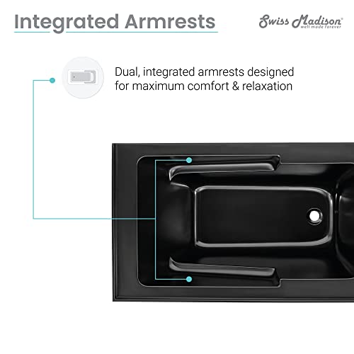 Swiss Madison Well Made Forever Sm-Ab550 Voltaire Alcove Tub 54" X 30" With Armrest In Glossy White #TOP2