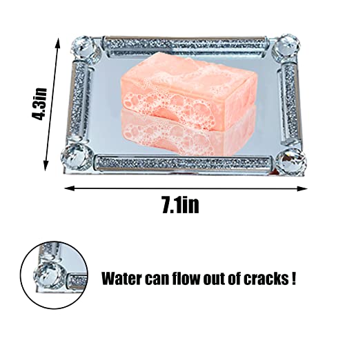 Essguo Silver Glass Soap Holder, Glittering Handmade Soap Dish, Small Jewel Tray With Crushed Diamond, For Bathroom Sink, Home Decor, Bedroom, Shower, Kitchen Sink #TOP3