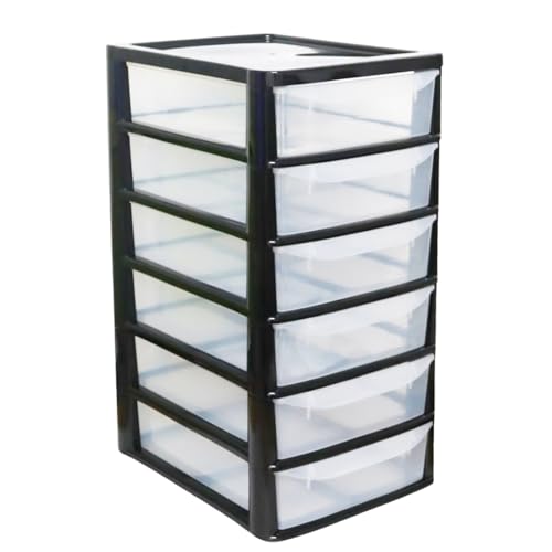 SIDSONS 6 Drawers Storage Unit, A4 Plastic Storage Drawers, Desktop Table top Organiser Storage Tower Unit for Home, School, Office, Bedroom & Living Room Height 57cm, Width 28cm, Depth 35cm
