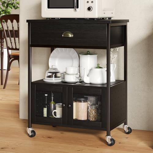 Catrimown Coffee Cart Station with Storage Drawer, Small Microwave Stand