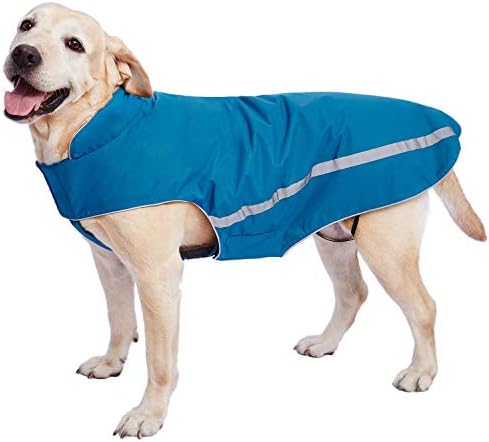 Waterproof Dogs Coat Warm Jackets, Reflective Dog Coat With Harness Hole Adjustable Dogs Outfits Soft Winter Clothes Fleece Lined for Medium Large Dog, Pet Snowproof Suit Black 4XL Length 59 CM