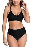 Halcurt Women Two Piece Bathing Suits Modest Bikini Set Full Butt Coverage Black M