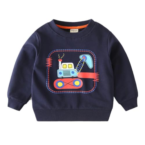 Hotfiary Toddler Boys Sweatshirt Cotton Crew Neck Long Sleeve with Ribbed Cuff & Hem Soft Casual Pullover Cute Cartoon Print