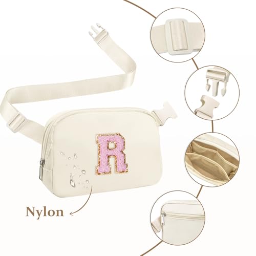 Image of COSHAYSOO Ivory Fanny Pack for Girls Purse Crossbody Belt Bag with Initials, Personalized 6 7 8 9 10 11 12 Year Old Teen Girl Birthday Gift Ideas Christmas Gifts Preteen Tween Trendy Stuff Letter R