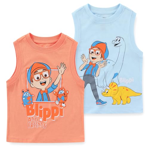 Blippi Boys 2 Pack Tank Top for Toddler and Big Kids Blue/Orange