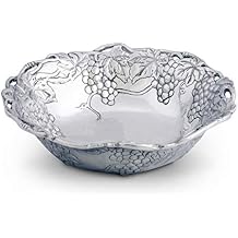 Arthur Court Metal Serving Bowl Grape Pattern Sand Casted in Aluminum with Artisan Quality Hand Polished Design Tarnish Free Diameter 12 inch