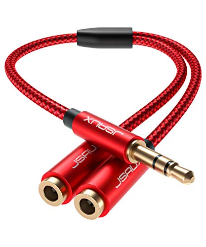 JSAUX-Headphone-Splitter-35mm-2-Female-to-1-Male-Audio-Stereo-Y-Splitter-Cable-Dual-Headphone-Adapter-Compatible-with-PS5-Xbox-Switch-PC-Gaming-Headsets-Phone-Tablet-Laptop-and-More-Red