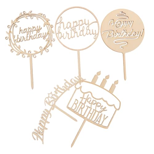 Angoily Adornos de Madera para Pastel de Cumpleaños 5 Piezas Letrero Feliz Cumpleaños para Tartas y Cupcakes Decoración Reutilizable para Fiestas y Showers