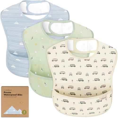 Image of 3-Pack Waterproof Baby Bibs for Eating - Lightweight Toddler Feeding Bibs with Large Food Catcher, Mess Proof, Food-Grade Baby Eating Essentials, Easy to Put On & Clean (Vessels)