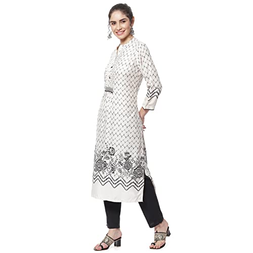 Image of Rangriti Off White Liva Straight Kurta for Women