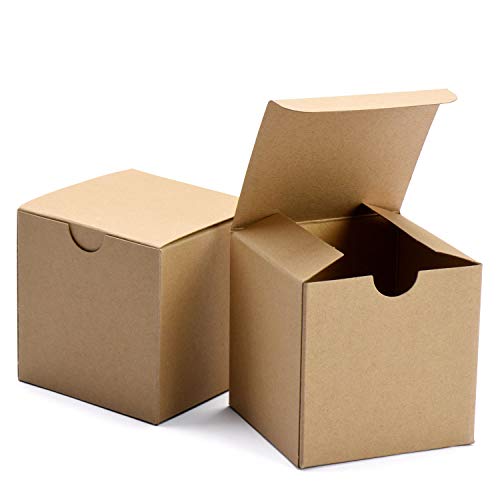 GSSUSA Small Gift Boxes 50-Pack 4x4x4 Brown Gift Boxes with Lids for Gifts, Crafting, Cupcake Boxes, Individual Cupcake Containers, Wedding Party Favor