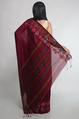 Sari de seda de algodón tejido a mano Jamdani artesanal indio 2