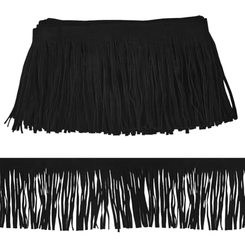 Miniatura 7 de Gorgecraft Flecos De Gamuza De Doble Cara De 2 M Borlas De Piel Sintética Negra De 9.5cm Para Faldas De Baile Costura Manualidades Bordes Prendas Cortinas Bolsos Dobladillos Accesorios.