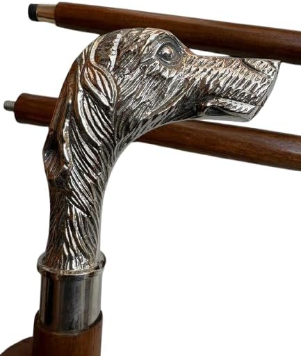 Vintage Dog Head Walking Stick/Cane - Handmade Wooden Foldable Walking Cane with Brass Handle - Brass Derby Designer Handle Cane Walking Stick for Men/Cane.