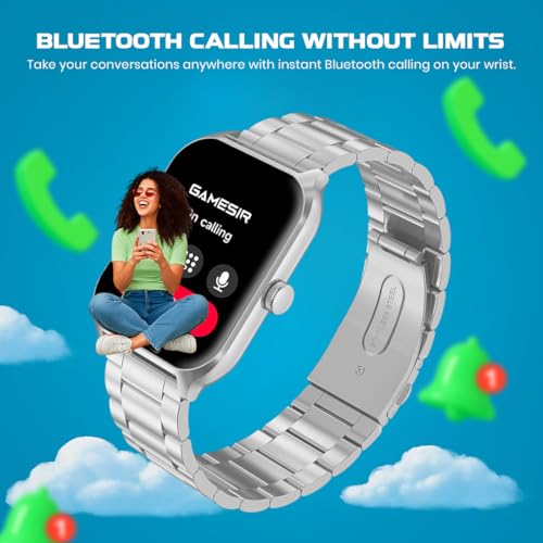 Image of GameSir H9 Smartwatch - Big Display | Bluetooth Calling | Heart Rate & SpO2 Monitor | 100+ Sports Modes | Long Battery | IP68 Waterproof | TFT Display | Design for Men & Women (Metal Silver)