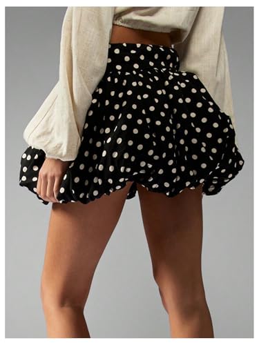 MakeMeChic Women's Polka Dots Mini Skirts Bubble Ruffle A Line Flare Cute Skirt2