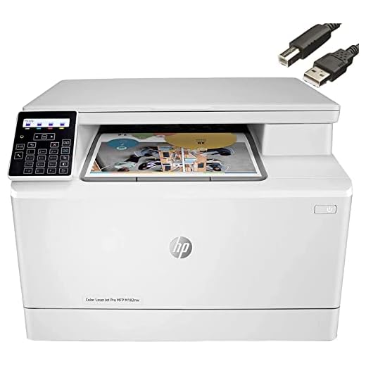 HP Color Laserjet Pro M182nw Wireless All-in-One Laser Printer, Remote Mobile Print, Auto-On/Auto-Off Function, 17 ppm, 150-Sheet, 600 x 600 dpi, Works with Alexa, Bundle with JAWFOAL Printer Cable