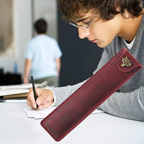 Leather Pen Pouch Fountain Pen Pouch Single Pen Case Holder Durable Pen Case Desk Supplies for Office Bag Pouch Holder Box Organizer Wine Red