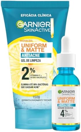 Kit Garnier Uniform & Matte Antiacne: Gel de Limpeza Facial, 150g...