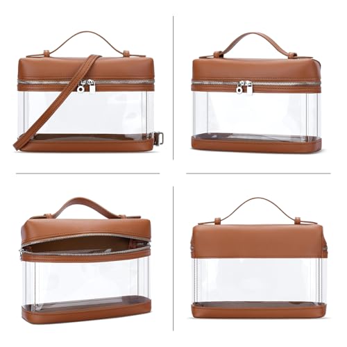 KKXIU Trendy Clear Purses for Women Stadium Approved Transparent Small Crossbody See Through Bags for Concerts Sports (Brown)4