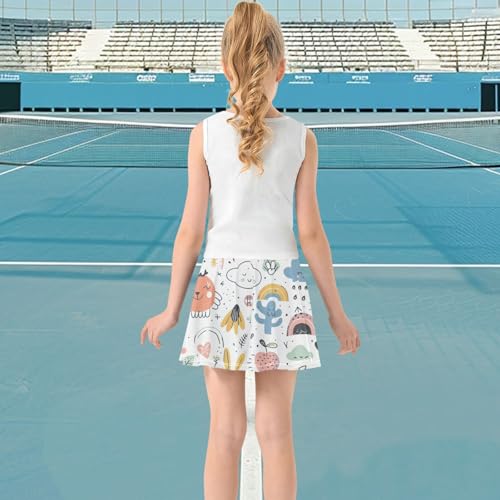 visesunny Girl's Golf Skirt Athletic Cartoon Cloud Heart Plant Tennis Skort Sport Activewear with Double Layer Pockets3