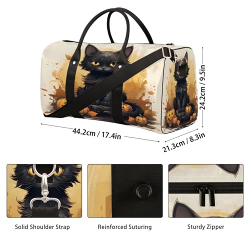 Halloween Black Cat Travel Duffel Bag for Women Men, Sport Tote Gym Bag Foldable Weekender Overnight Bag Waterproof Carry On Luggage Bag2