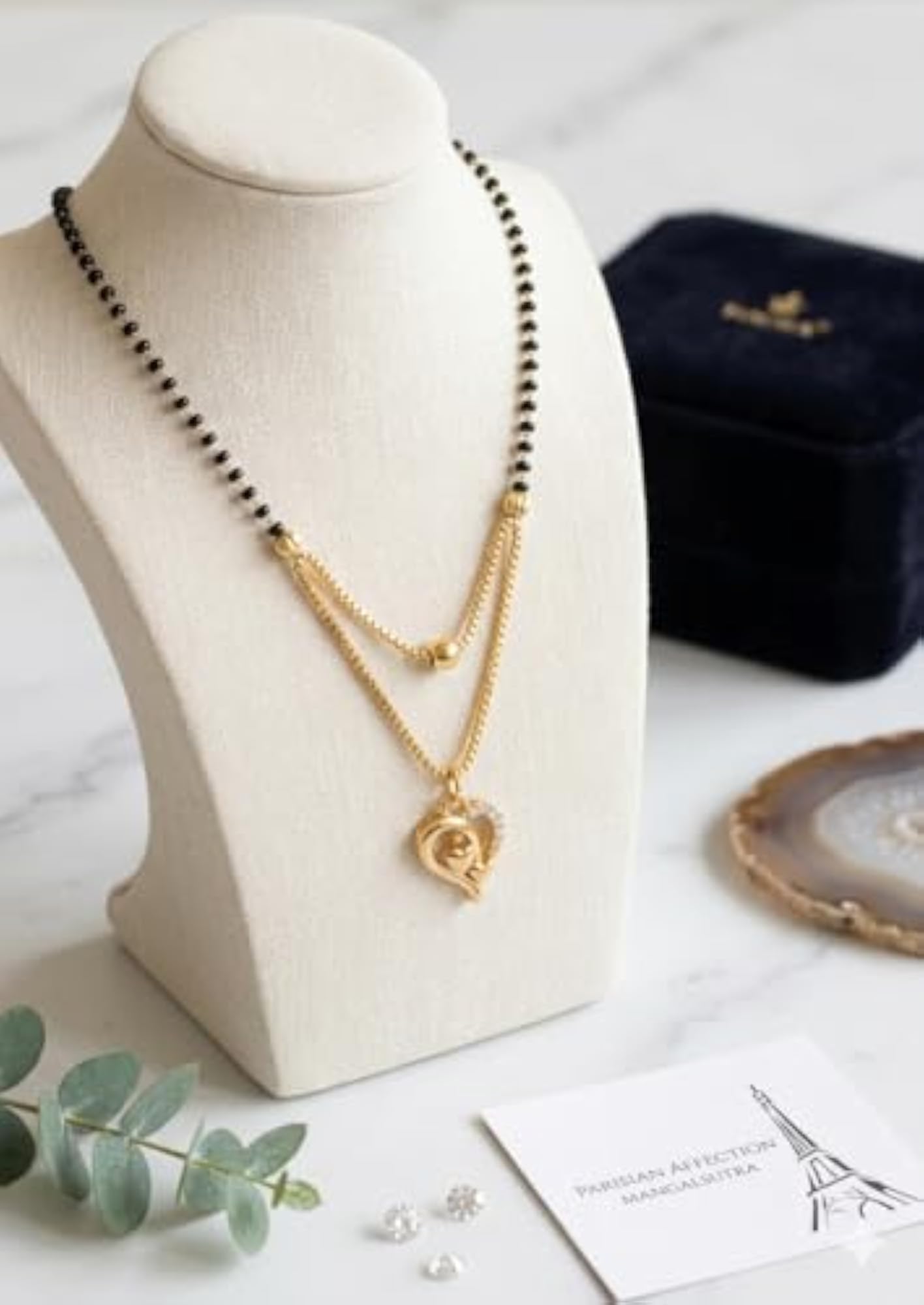 AD Mangalsutra with Heart Pendant and Black Bead Chain