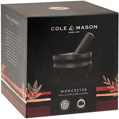 Cole & Mason H100279 Worcester Black Pestle & Mortar | Spice Grinder/Herb Grinder | Granite | 140mm | Small Pestle and Mortar Set | 2 Year Guarantee